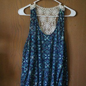 Crochet Back Blue Teal Tank Top